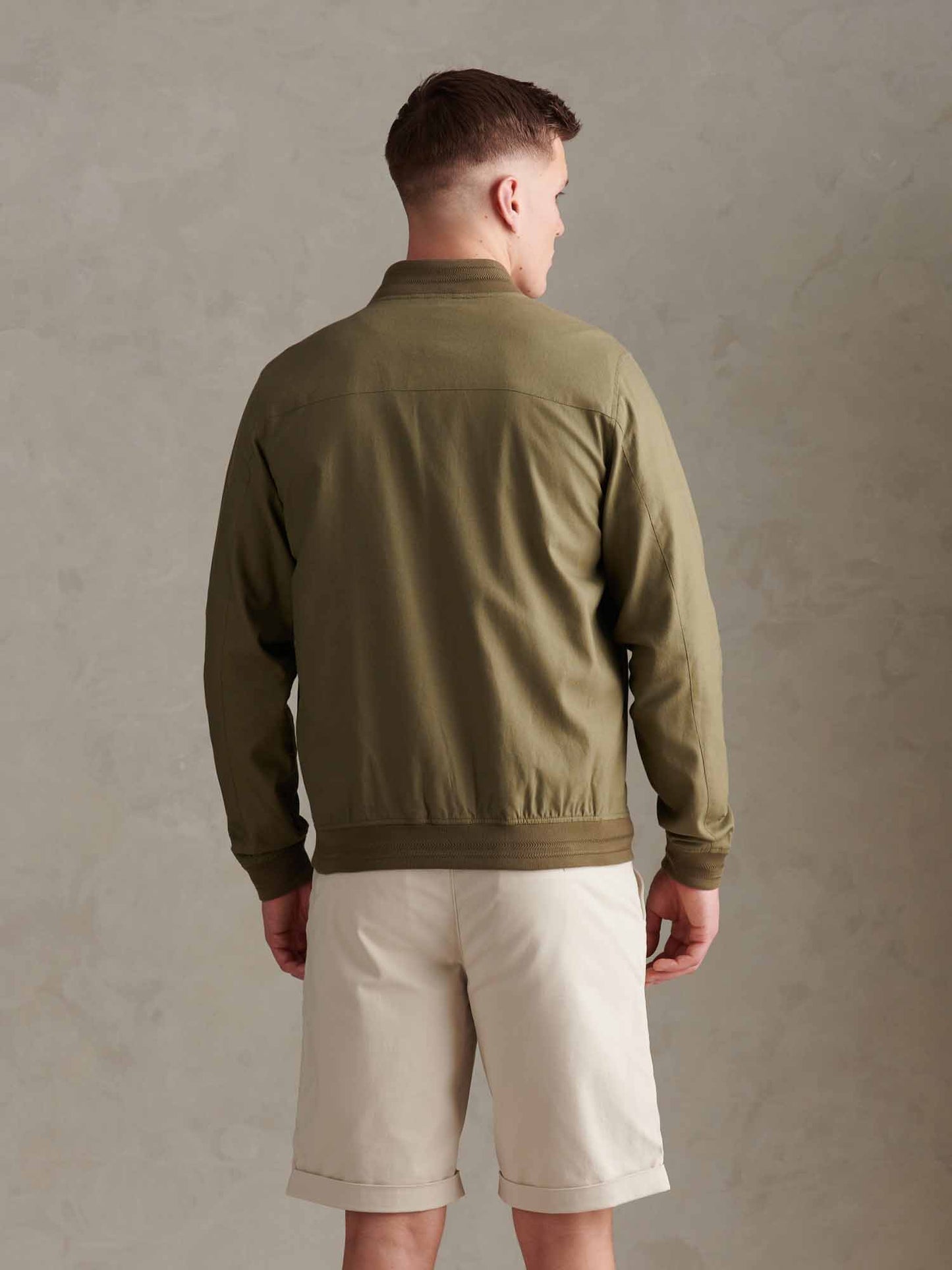 Mens Linen Blend Classic Bomber in Deep Lichen Green