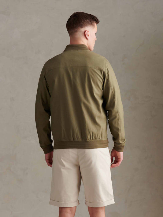 Mens Linen Blend Classic Bomber in Deep Lichen Green