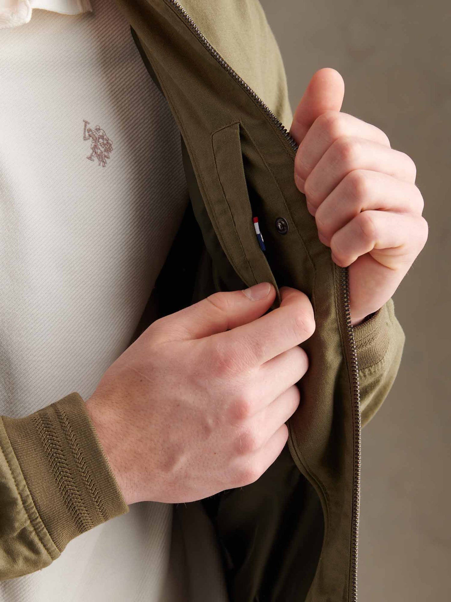 Mens Linen Blend Classic Bomber in Deep Lichen Green