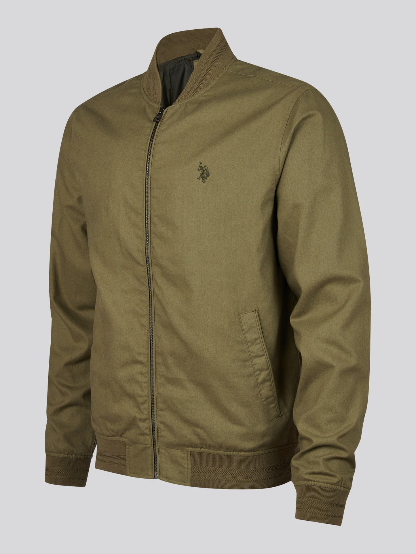 Mens Linen Blend Classic Bomber in Deep Lichen Green