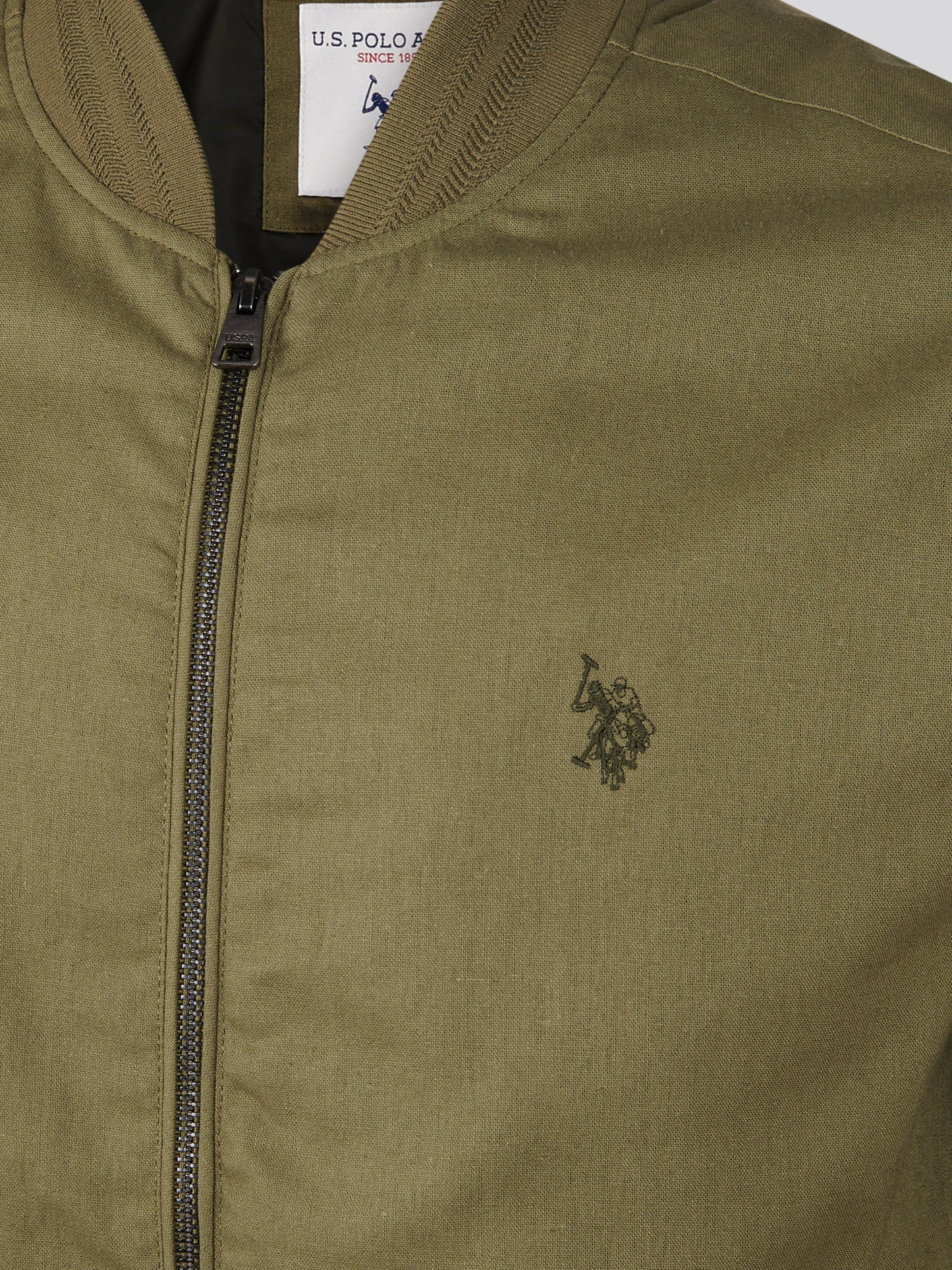 Mens Linen Blend Classic Bomber in Deep Lichen Green