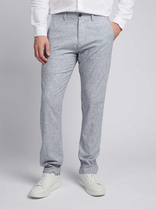 Mens Linen Blend Yarn Dyed Woven Trouser in Dark Sapphire Navy / Moonlight Blue DHM