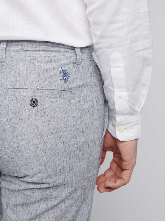 Mens Linen Blend Yarn Dyed Woven Trouser in Dark Sapphire Navy / Moonlight Blue DHM