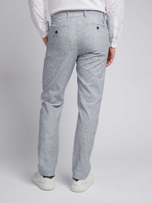 Mens Linen Blend Yarn Dyed Woven Trouser in Dark Sapphire Navy / Moonlight Blue DHM