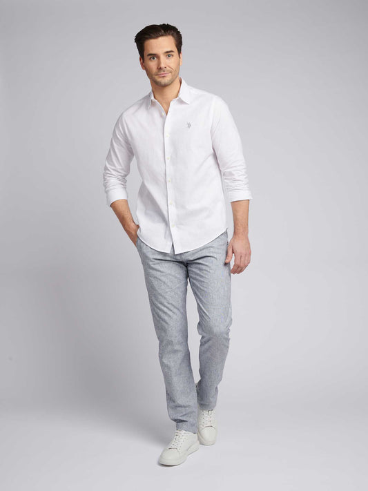 Mens Linen Blend Yarn Dyed Woven Trouser in Dark Sapphire Navy / Moonlight Blue DHM