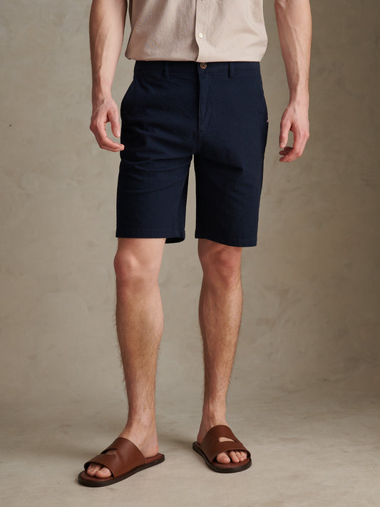 Mens Seersucker Chino Short Dark Sapphire Navy