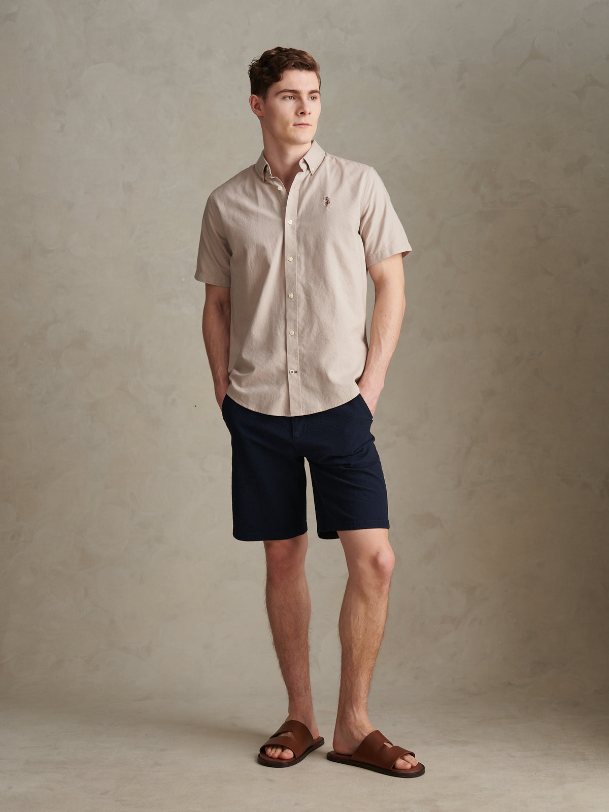 Mens Seersucker Chino Short Dark Sapphire Navy