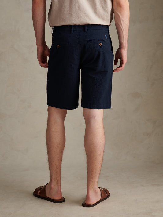 Mens Seersucker Chino Short Dark Sapphire Navy