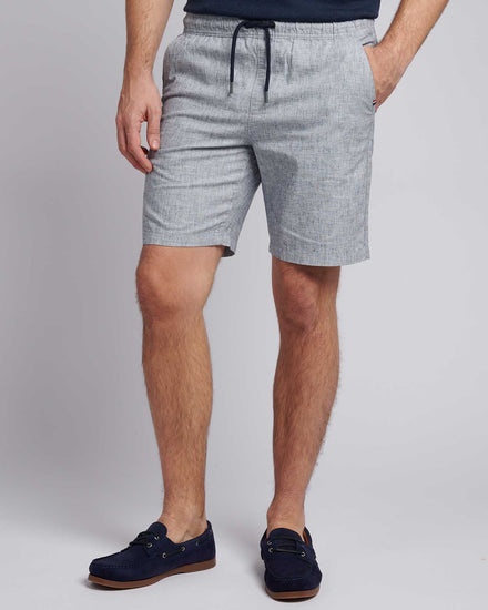 Mens Linen Blend Drawstring Short in Dark Sapphire Navy / Moonlight Blue DHM