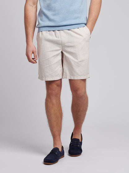 Mens Linen Blend Drawstring Short in Doeskin