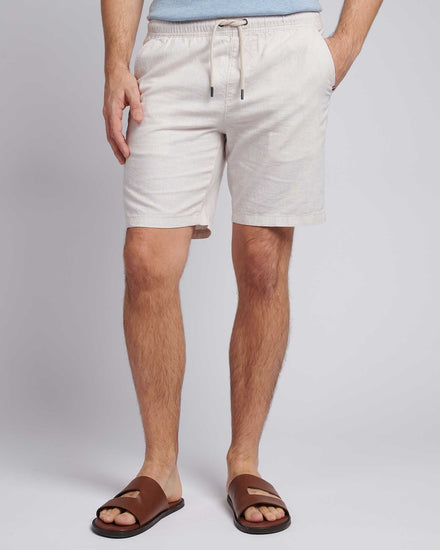 Mens Linen Blend Drawstring Short in Doeskin