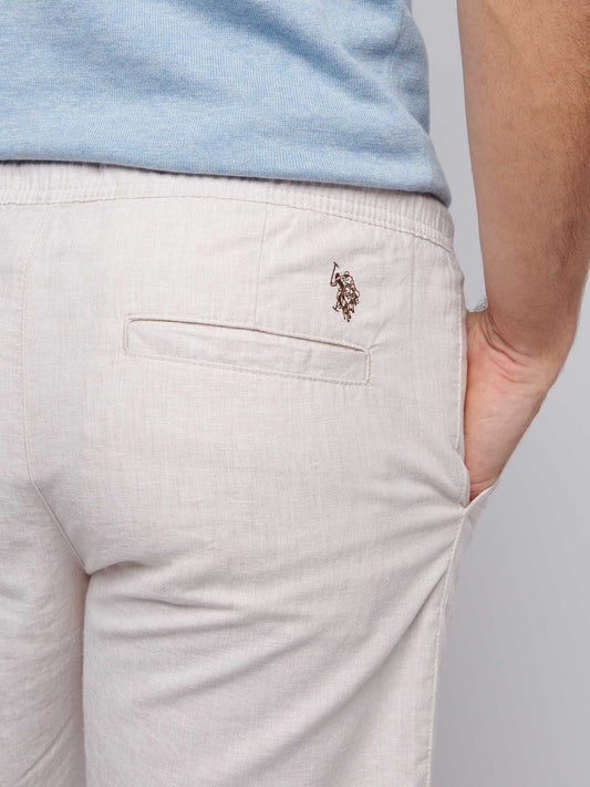 Mens Linen Blend Drawstring Short in Doeskin