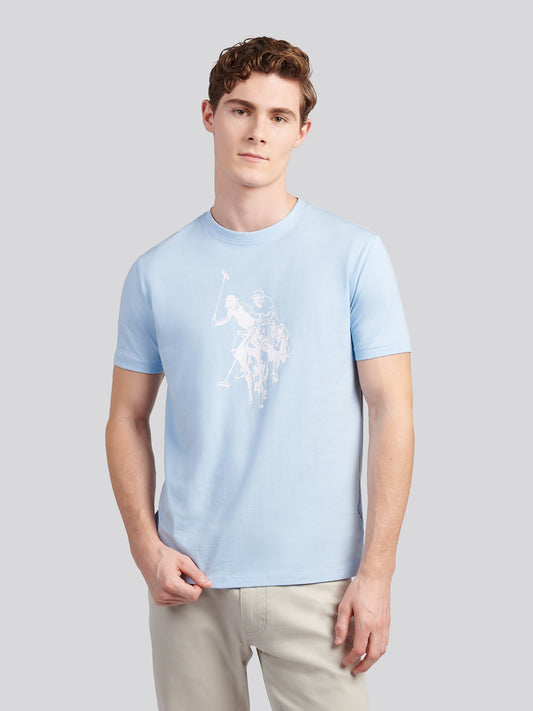 Mens Double Horsemen Graphic T-Shirt in Chambray Blue