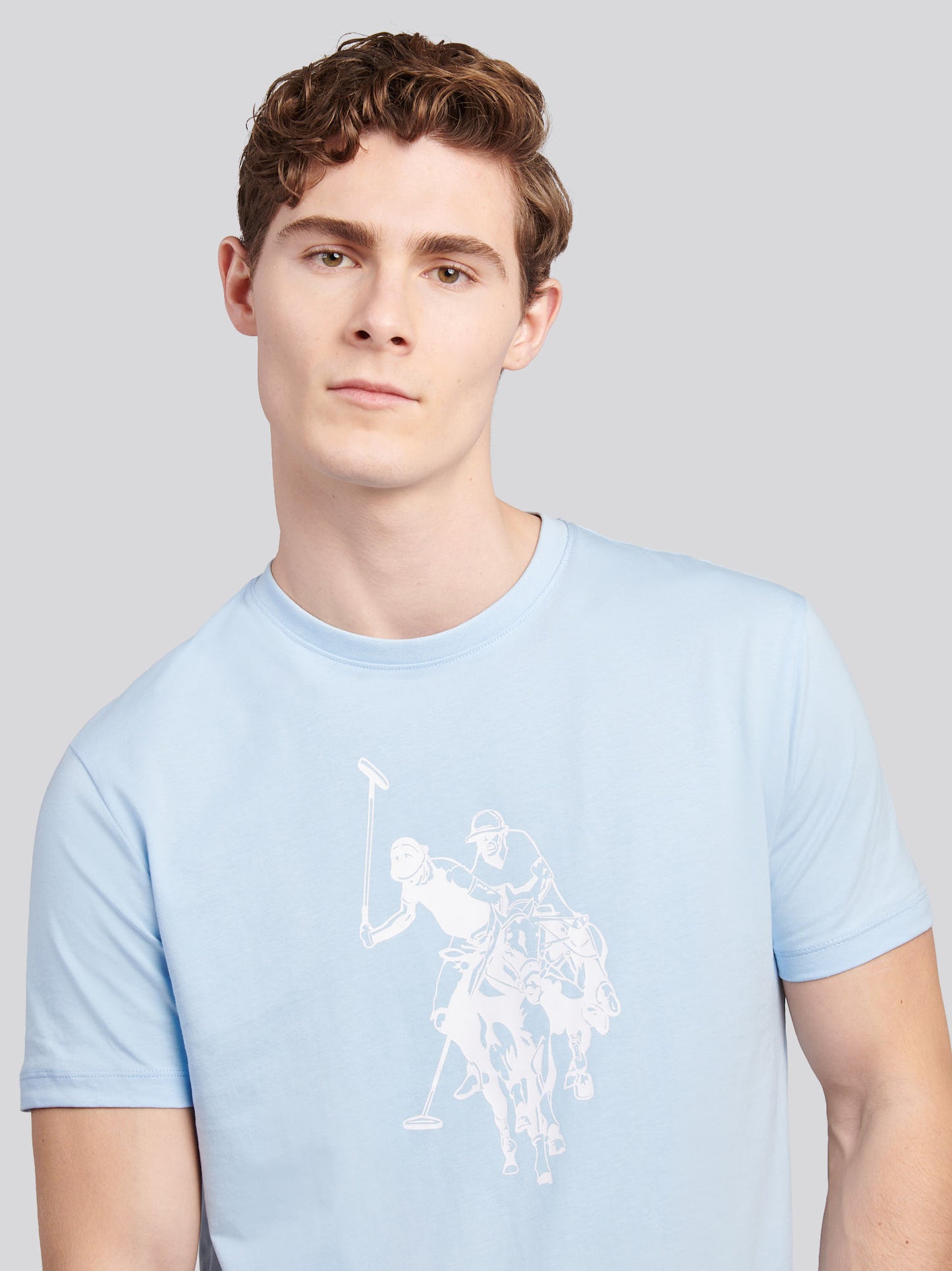 Mens Double Horsemen Graphic T-Shirt in Chambray Blue