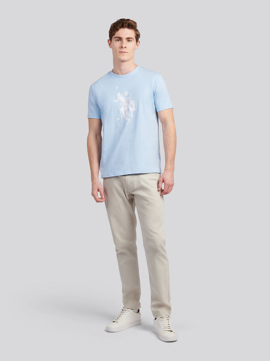 Mens Double Horsemen Graphic T-Shirt in Chambray Blue