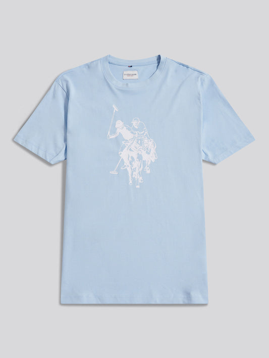 Mens Double Horsemen Graphic T-Shirt in Chambray Blue