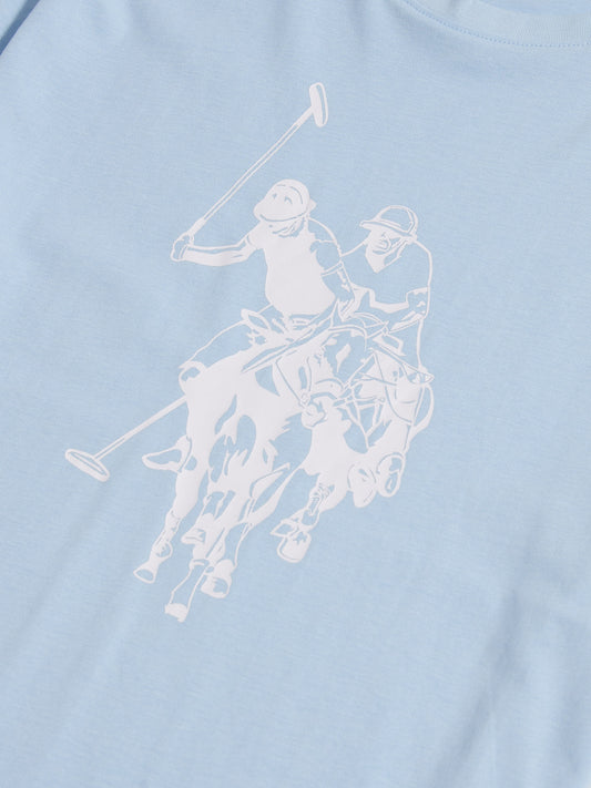 Mens Double Horsemen Graphic T-Shirt in Chambray Blue