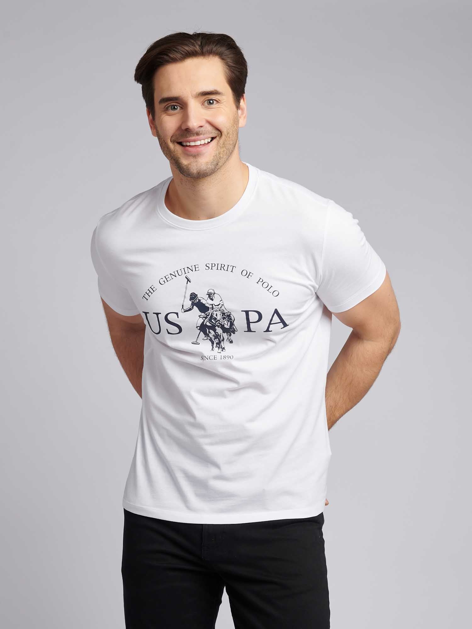 Mens USPA Print Graphic T-Shirt in Bright White