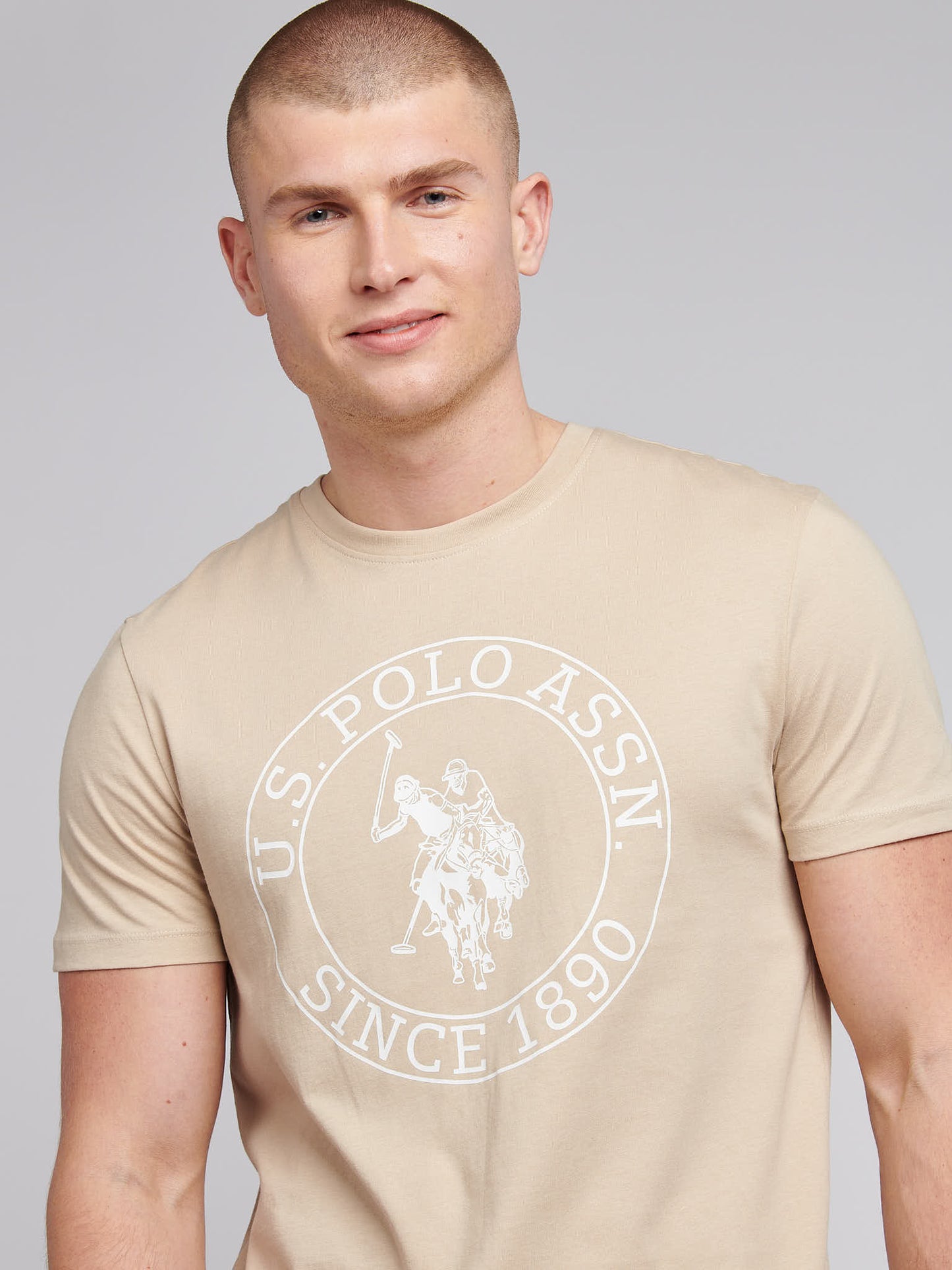 Mens USPA Circle Print T-Shirt in Doeskin