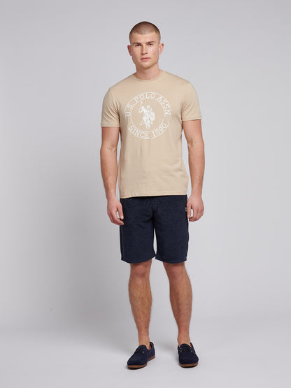Mens USPA Circle Print T-Shirt in Doeskin
