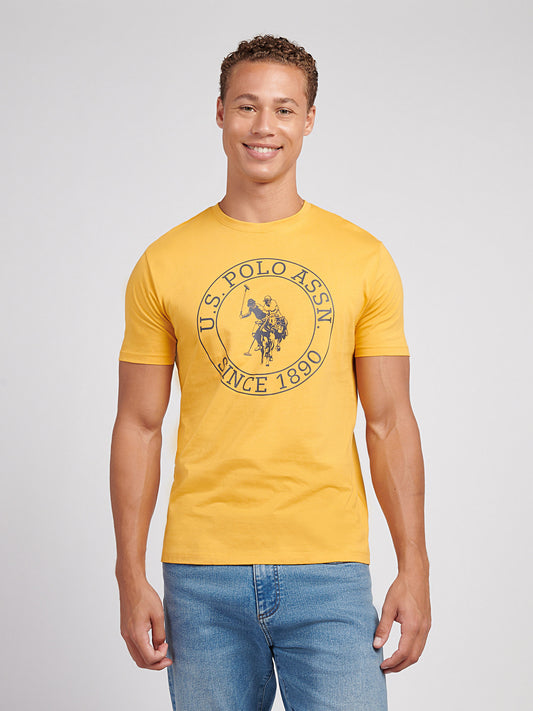 Mens Circle Print T-Shirt in Golden Apricot