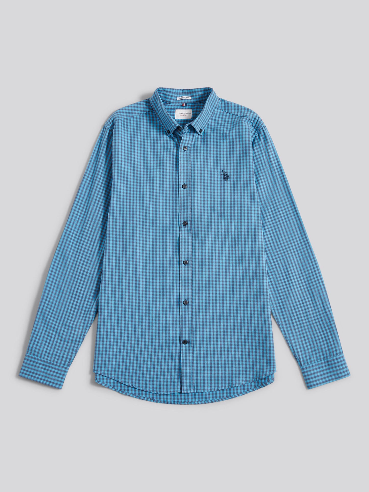 Mens Herringbone Weave Peached Gingham Shirt in Heritage Blue