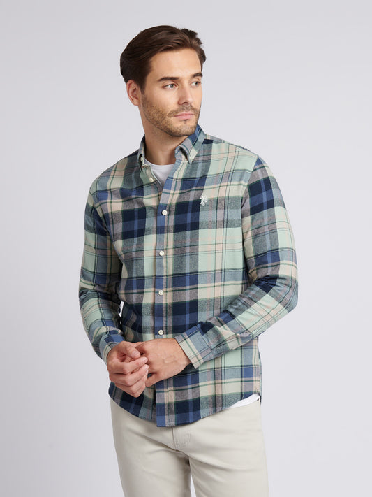 Mens Checked Buttondown Shirt in Vintage Indigo