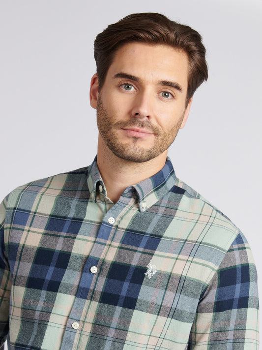 Mens Checked Buttondown Shirt in Vintage Indigo