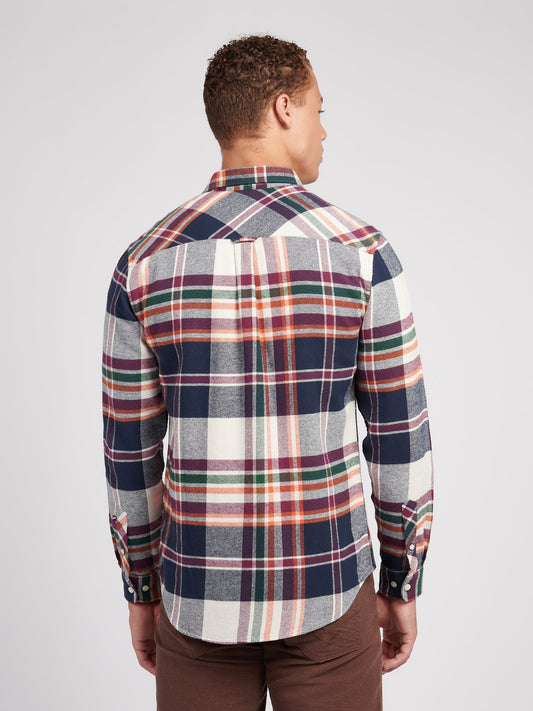 Mens Dual Pocket Checked Shirt in Dark Sapphire Navy