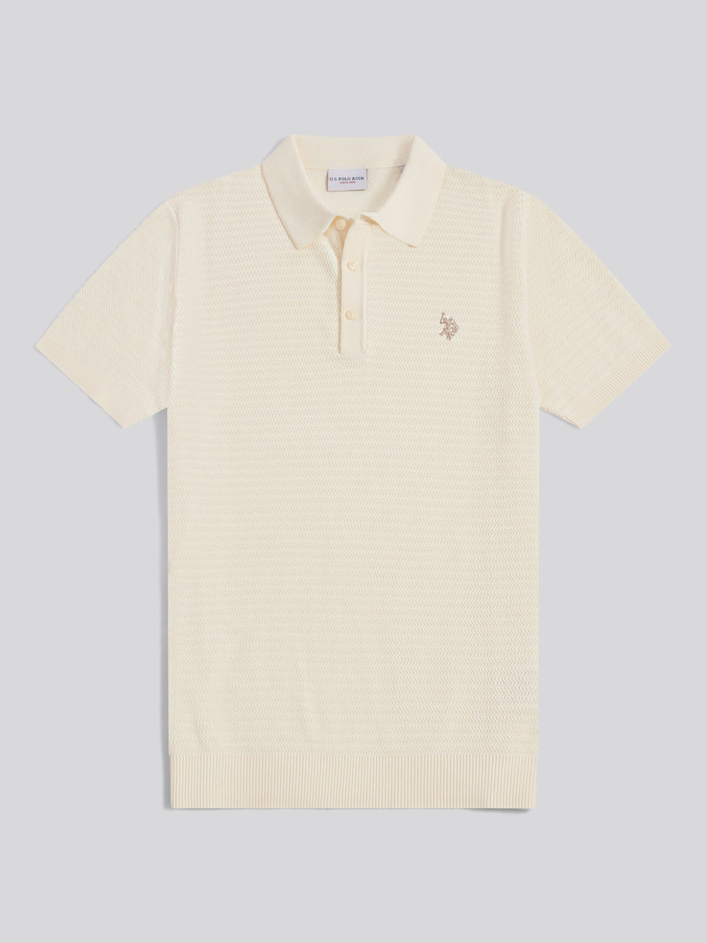 Herringbone Texture Knit SS Polo Whisper White
