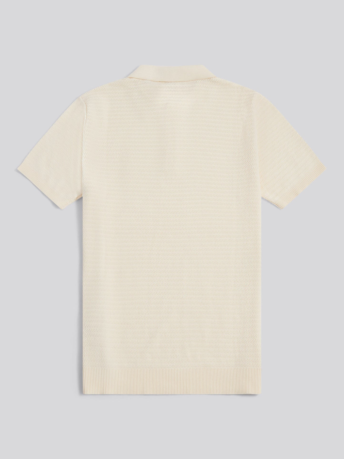Herringbone Texture Knit SS Polo Whisper White