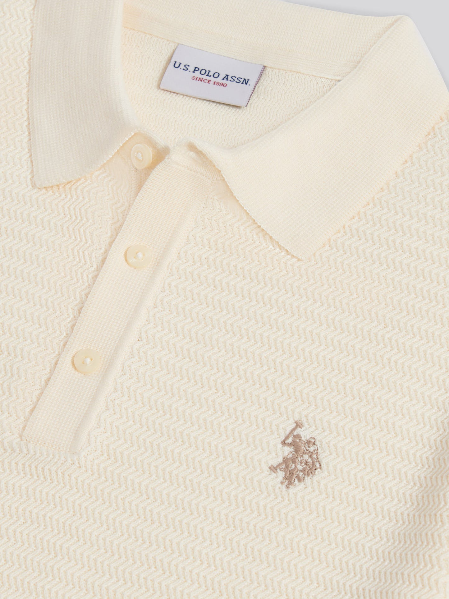 Herringbone Texture Knit SS Polo Whisper White