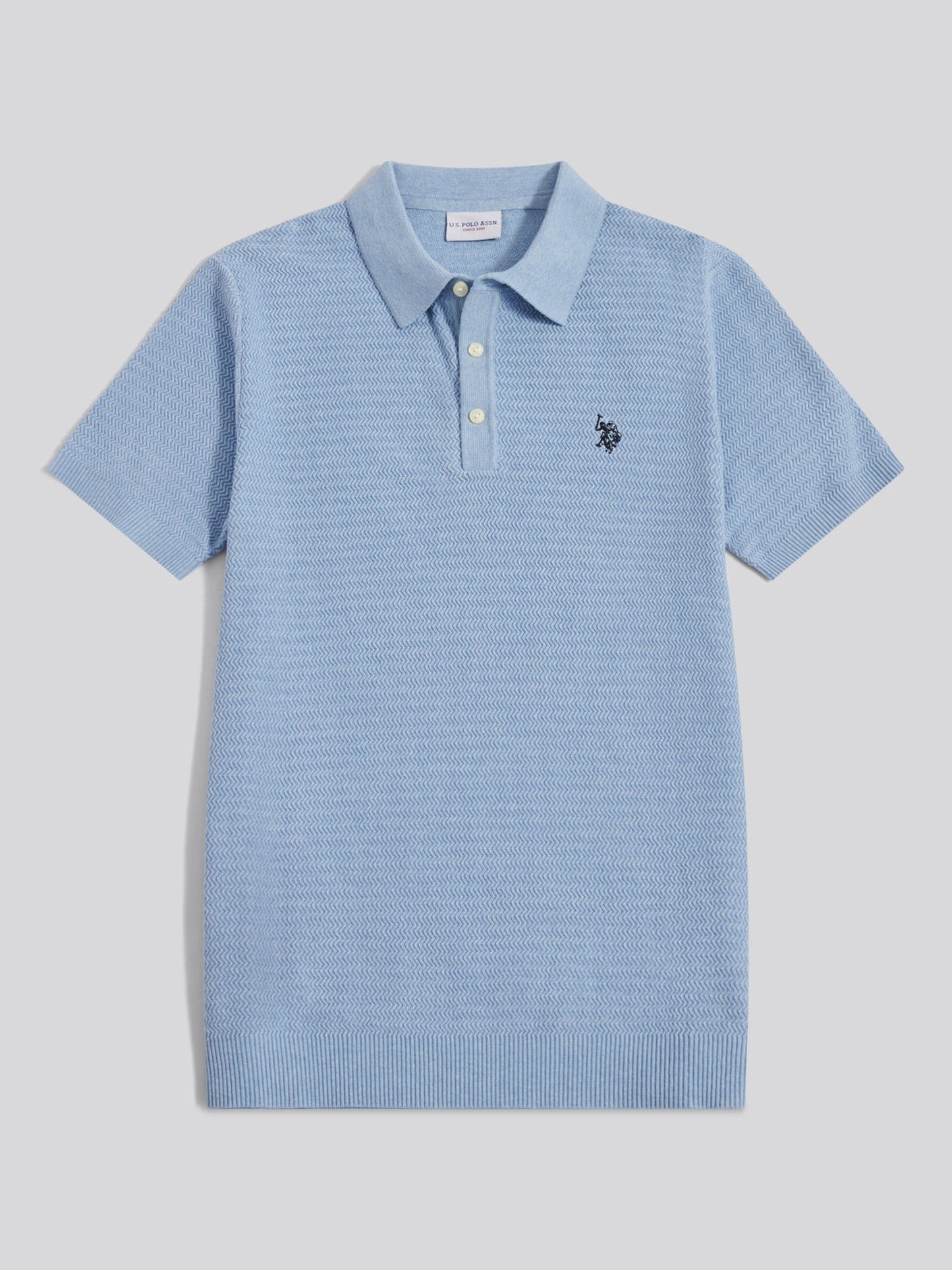 Herringbone Texture Knit SS Polo Parisian Blue Marl