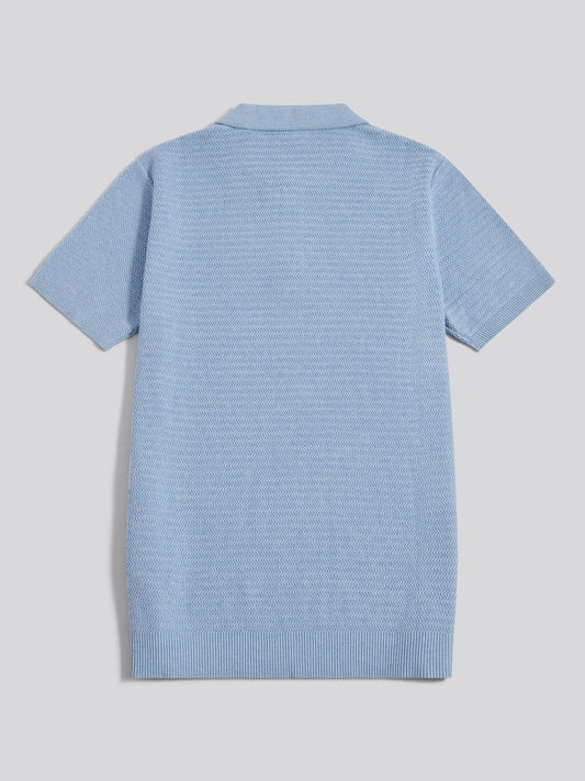 Herringbone Texture Knit SS Polo Parisian Blue Marl