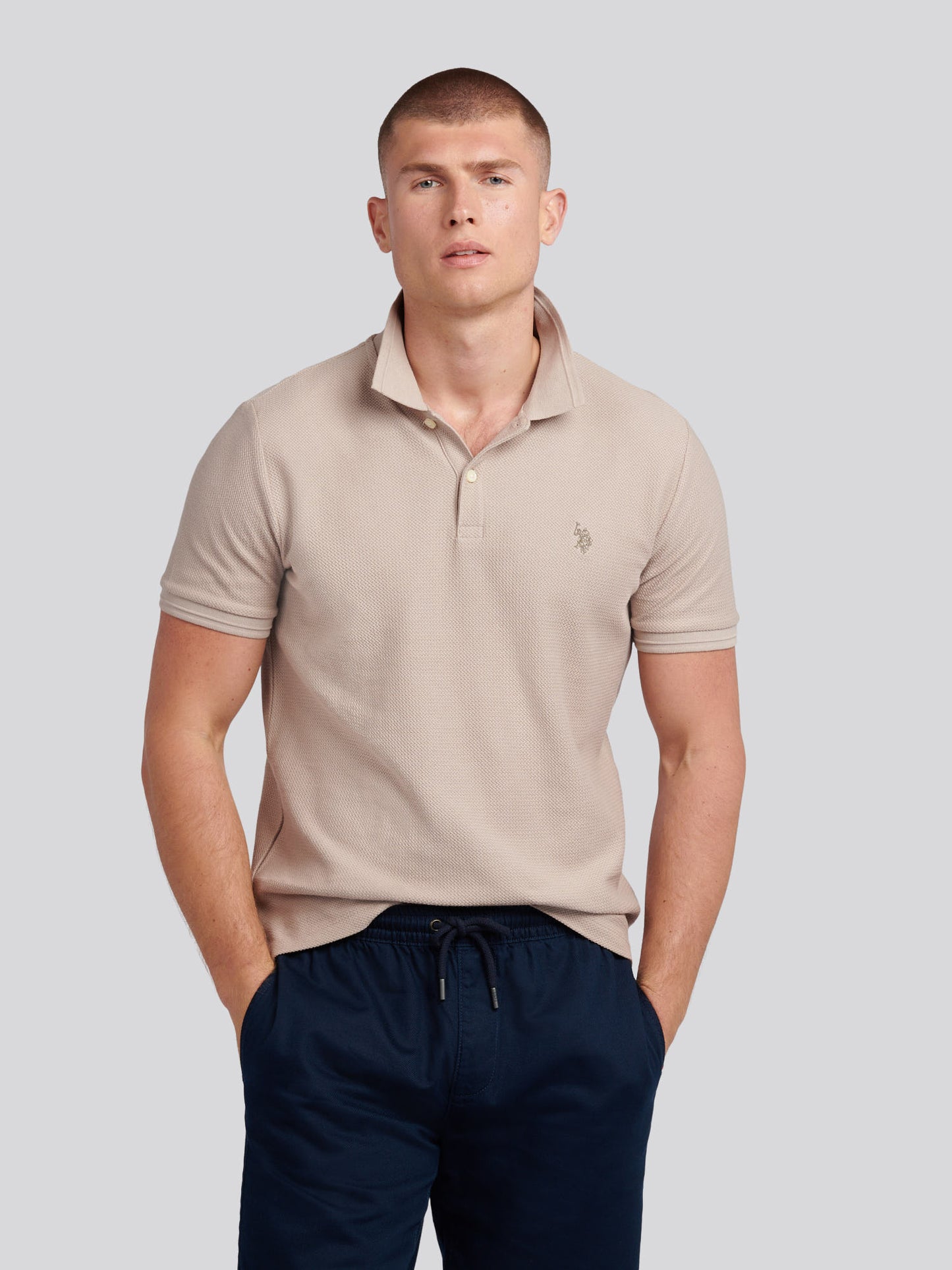 Mens Herringbone Texture Polo Shirt in Atmosphere