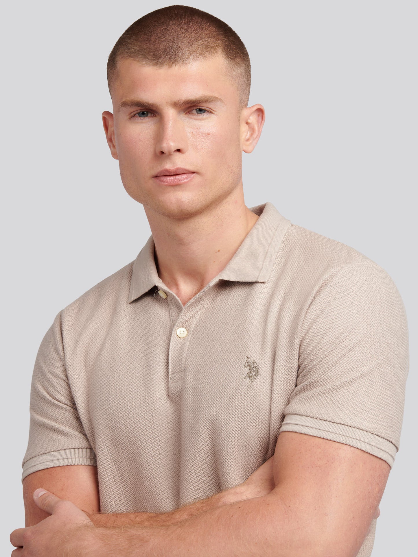 Mens Herringbone Texture Polo Shirt in Atmosphere
