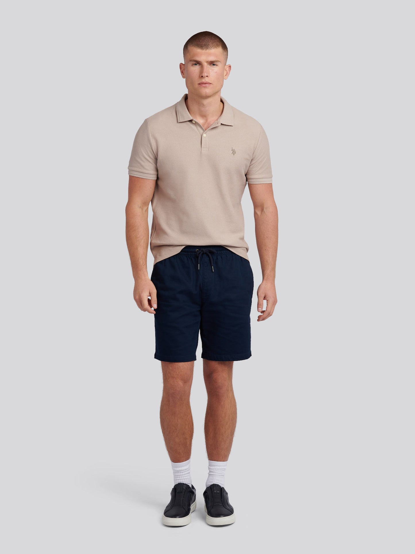Mens Herringbone Texture Polo Shirt in Atmosphere