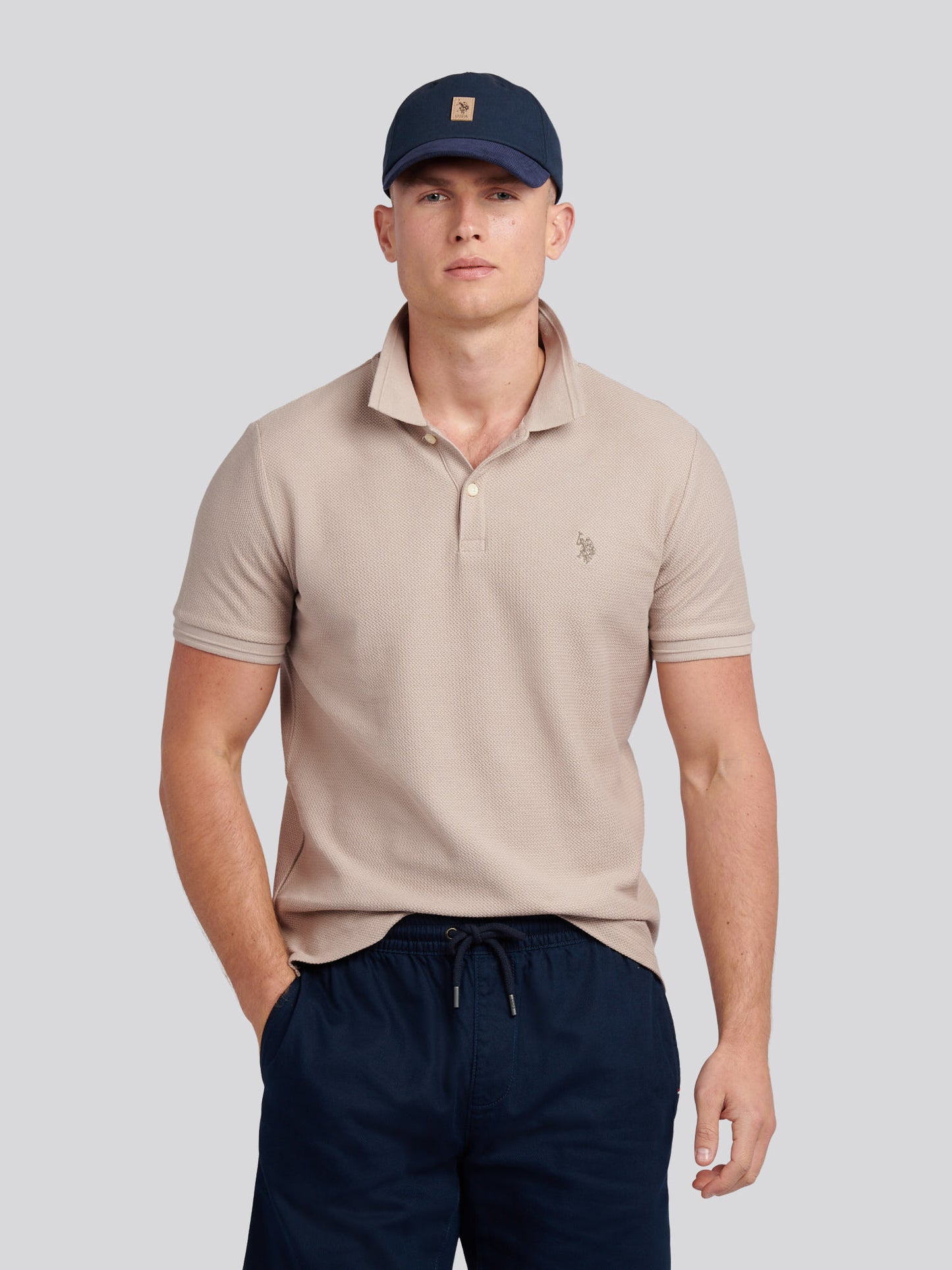 Mens Herringbone Texture Polo Shirt in Atmosphere