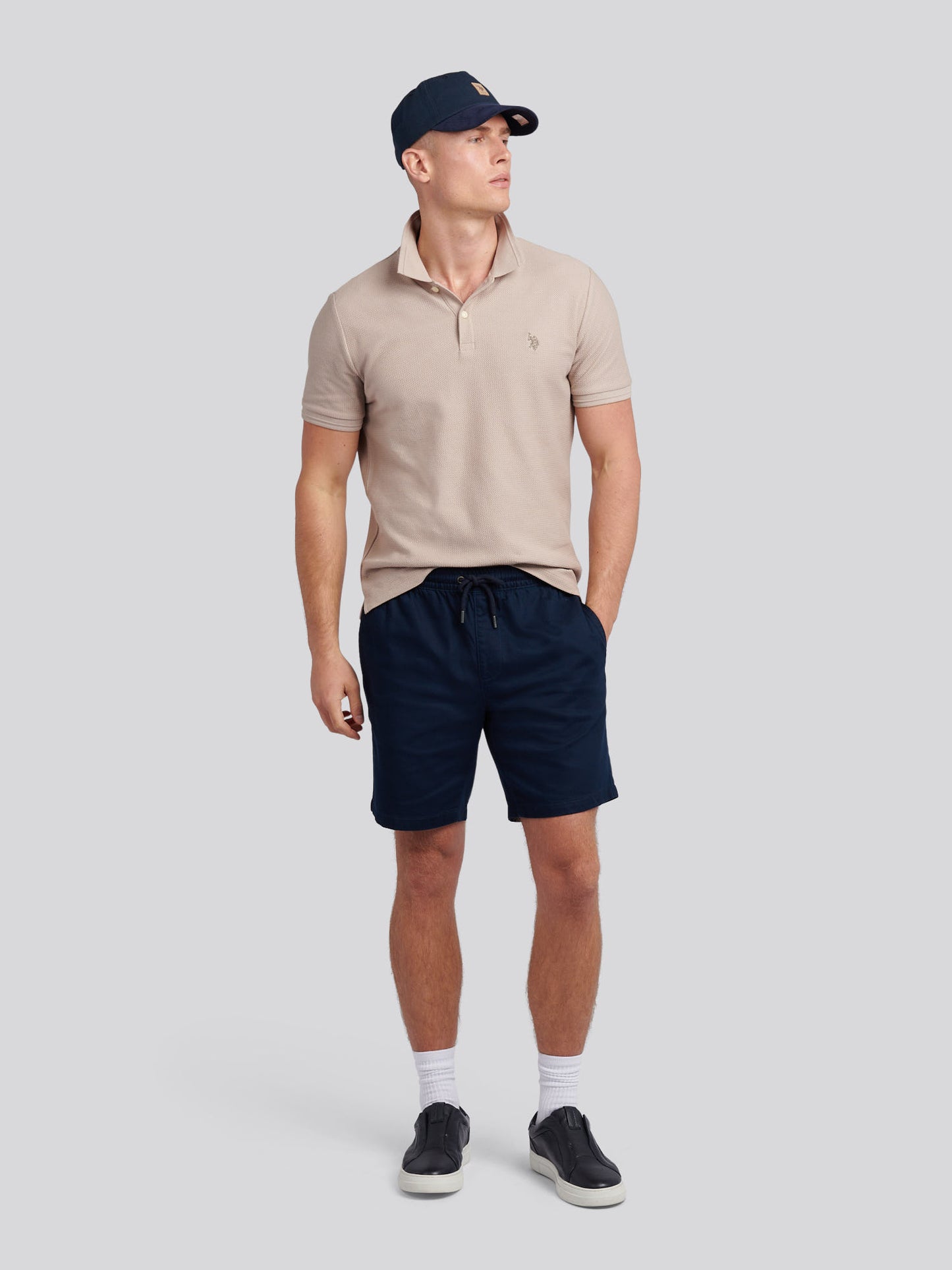 Mens Herringbone Texture Polo Shirt in Atmosphere