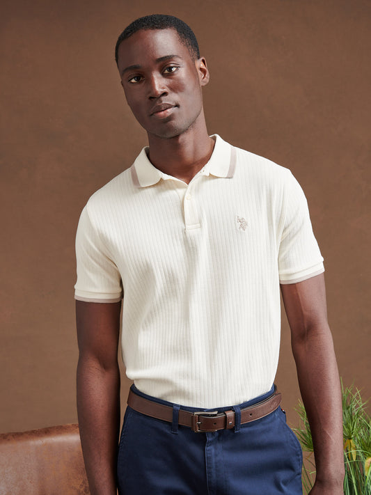 Mens Rib Texture Polo Shirt in Whisper White