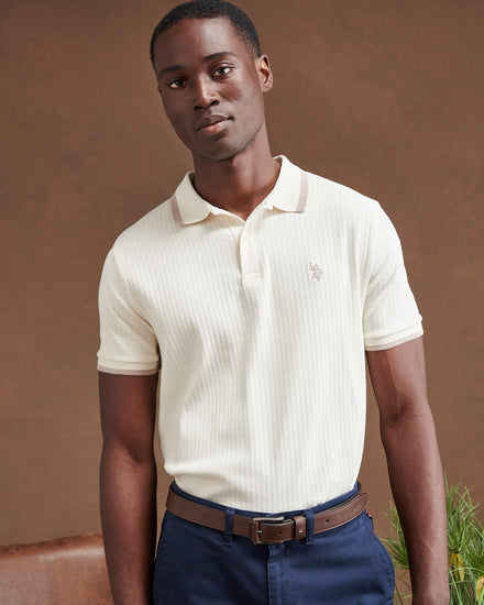 Mens Rib Texture Polo Shirt in Whisper White