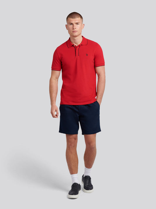 Mens Piped Polo Shirt in Haute Red