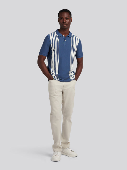 Mens Vertical Stripe Polo Shirt in Vintage Indigo