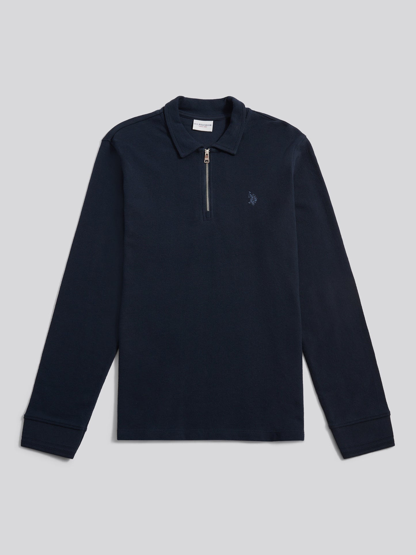 Mens Flat Pile Long Sleeve Polo Shirt in Dark Sapphire Navy / Moonlight Blue DHM