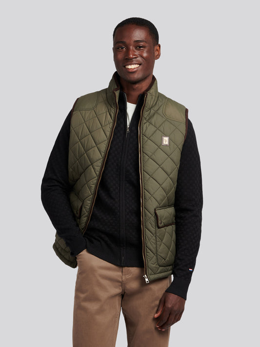 Mens Quilted Country Gilet in Forest Night