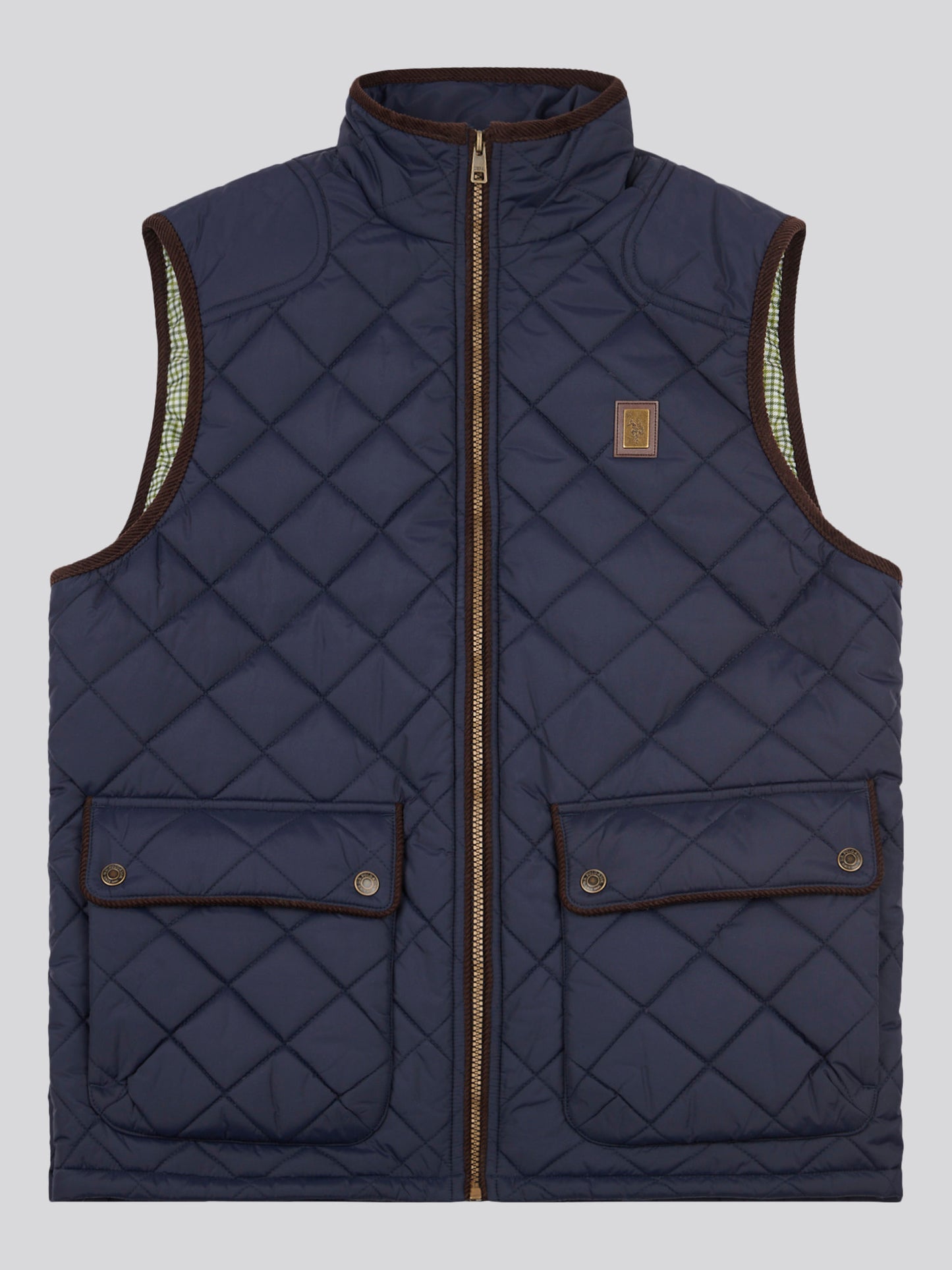 Men's Quilted Country Gilet in Dark Sapphire Navy – on model, front