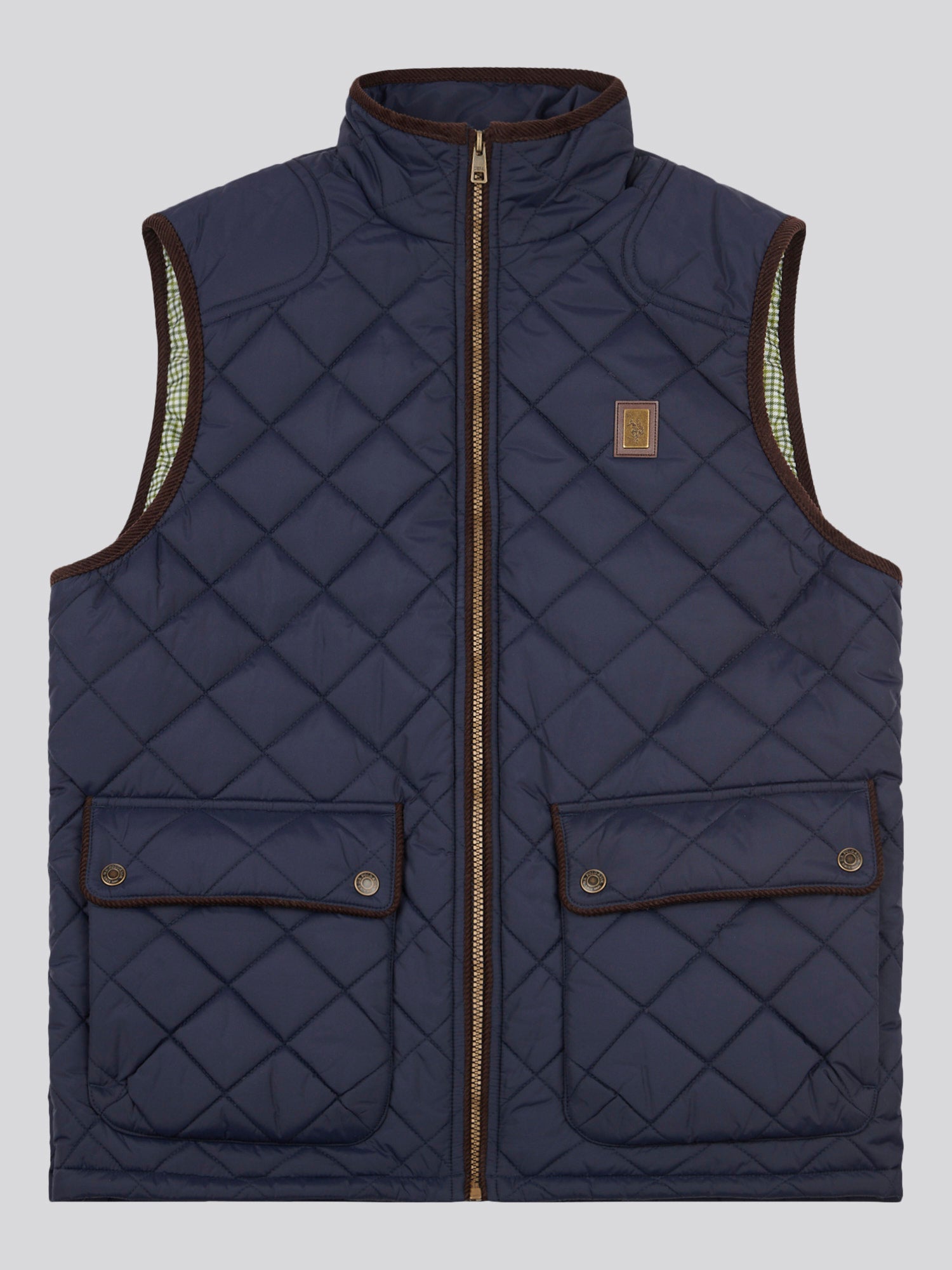 Men's Quilted Country Gilet in Dark Sapphire Navy – on model, front