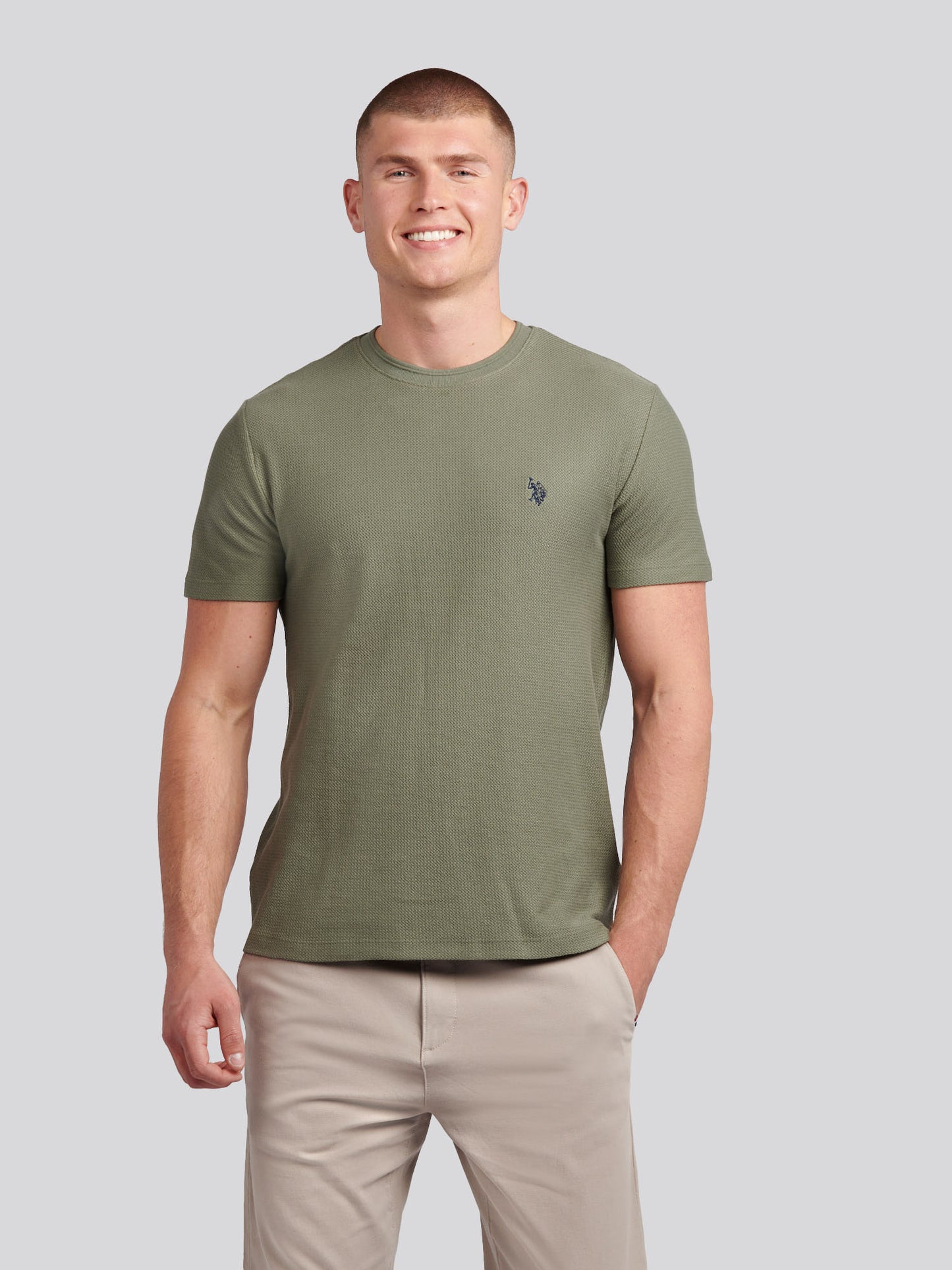 Mens Herringbone Texture T-Shirt in Mulled Basil