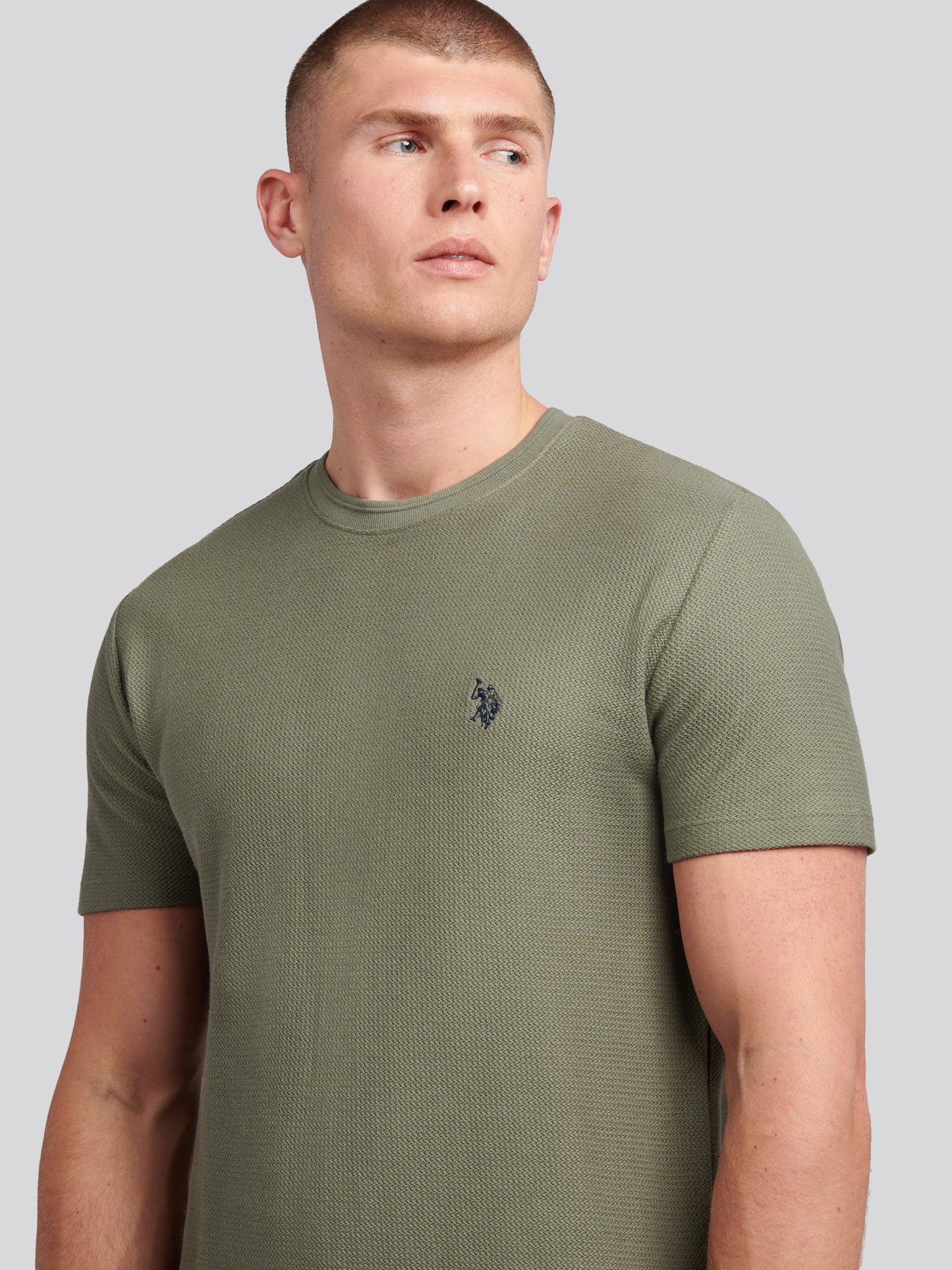Mens Herringbone Texture T-Shirt in Mulled Basil