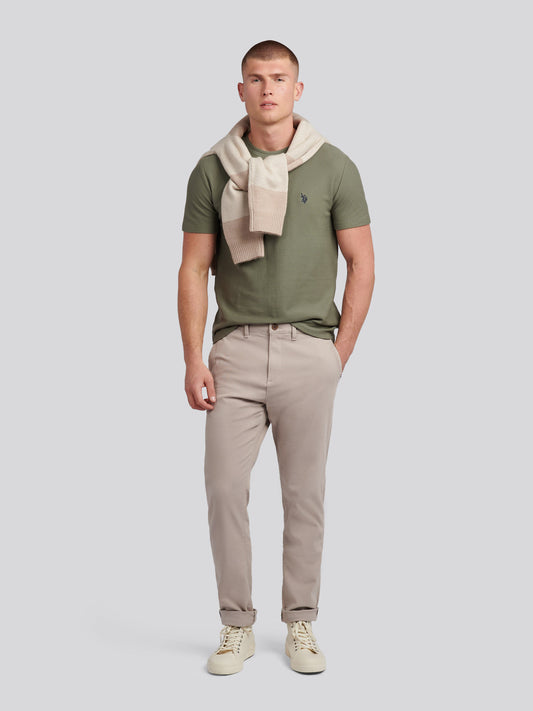 Mens Herringbone Texture T-Shirt in Mulled Basil